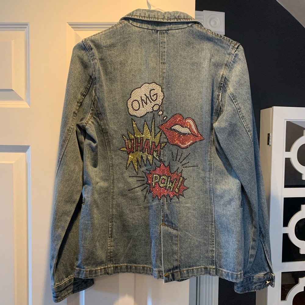NWOT Hipchik Couture Denim Blazer With Rhinestone Detail